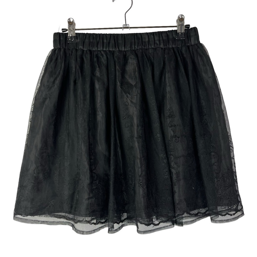 Mimi Chica Black Floral Tulle Circle‎ Mini Skirt M